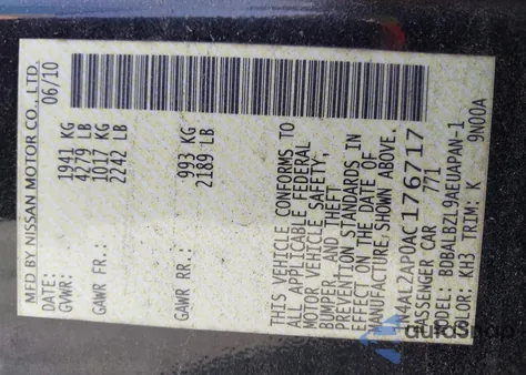 2010 Nissan Altima 2.5 S from USA, damaged, VIN 1N4AL2AP0AC176717